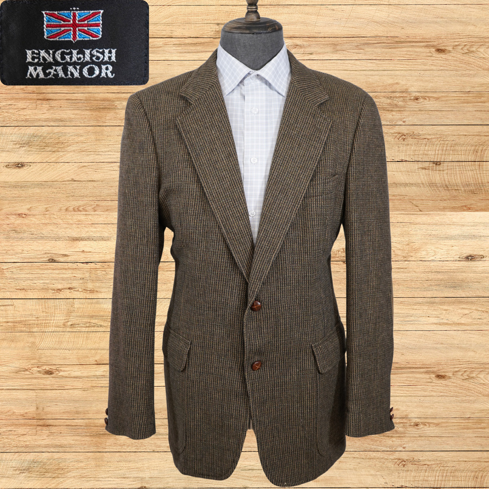 English Manor Mens 100% Wool Sport Coat Tweed Blazer Elbow Patch Vintage USA